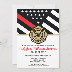 Thin Red Line Flagga Fireman Firefighter Studenten Inbjudningar