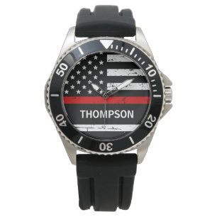 Thin Red Line Flagga Personlig Namn Firefighter Armbandsur