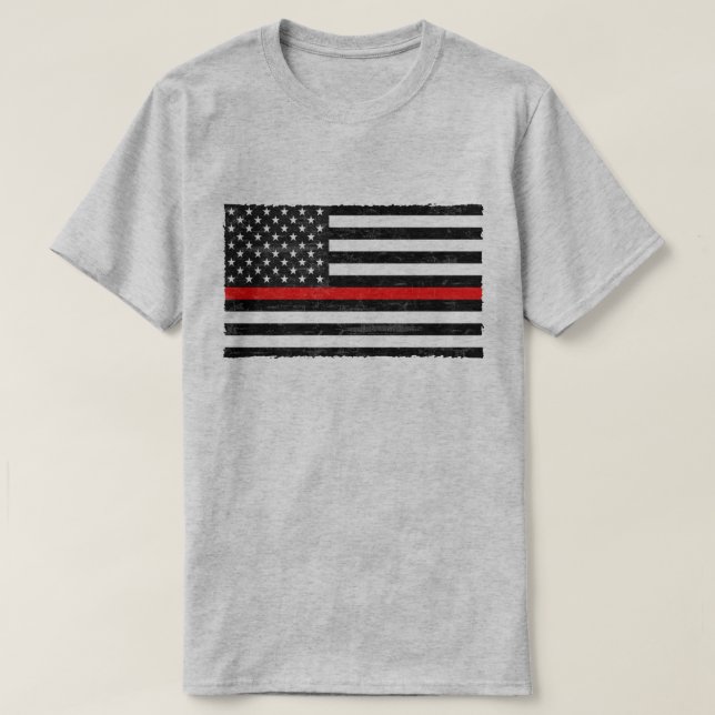 Thin Red Line Grungy American Flagga T Shirt (Design framsida)