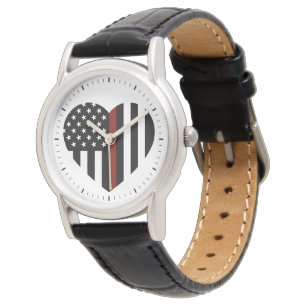 Thin Red Line Hjärtformade American Flagga Armbandsur