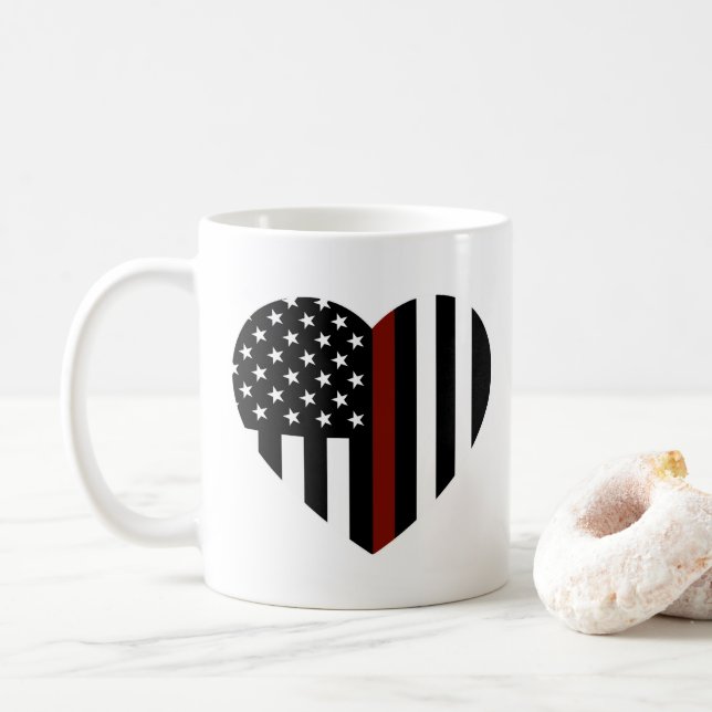 Thin Red Line Hjärtformade American Flagga Kaffemugg (Med munk)