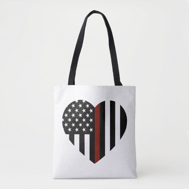 Thin Red Line Hjärtformade American Flagga Tygkasse (Framsida)