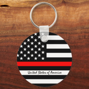 Thin Red Line och American Flagga Fireman / USA of Nyckelring