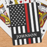 Thin Red Line Personlig Firefighter Casinokort<br><div class="desc">Thin Red Line-spelkort - amerikansk flagga i Firefighter Flagga färg, modern röd svart design. De här Thin Red Line-spelkorten är en perfekt för en gåva till en brandman pension, brandmansgåvor från studenten, minnesevenemang och en underbar gåva till din favoritbrandman. En roligt brandkår, eller brandkampspel i pension party, får personligens brandkampkort...</div>