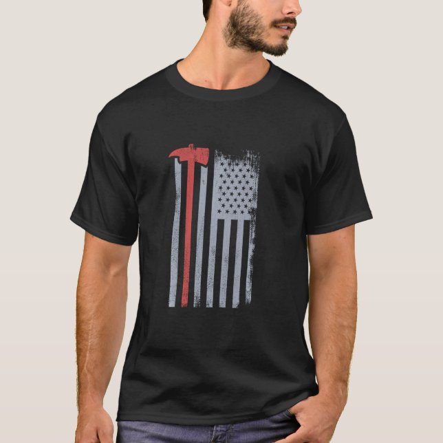 Thin Red Line Redline American Flagga Red Ax Firef T Shirt (Framsida)