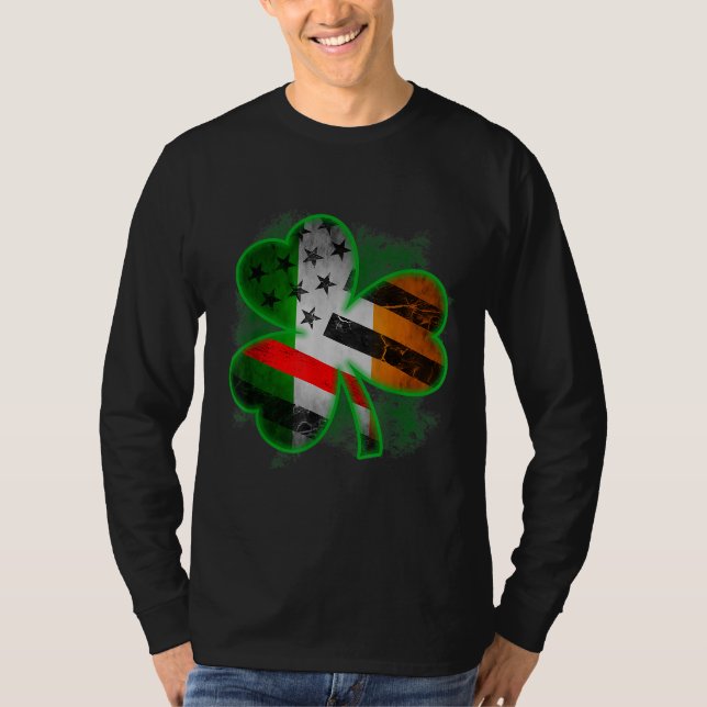 Thin Red Line St patricks day Irish Klöver T Shirt (Framsida)