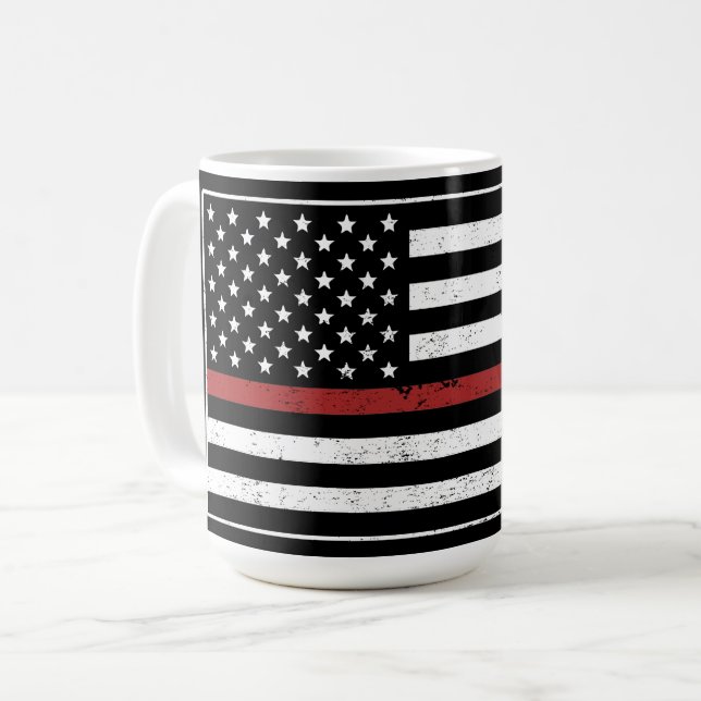 Thin Red Line USA flagga Firefighter Fire Departme Kaffemugg (Framsida vänster)