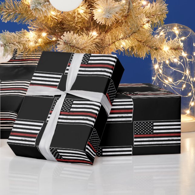 Thin Red Line USA flagga Firefighter Fire Departme Presentpapper (Helgdagar)