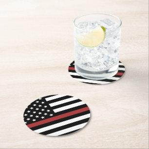 Thin Red Line USA flagga Firefighter Fire Departme Underlägg Papper Rund