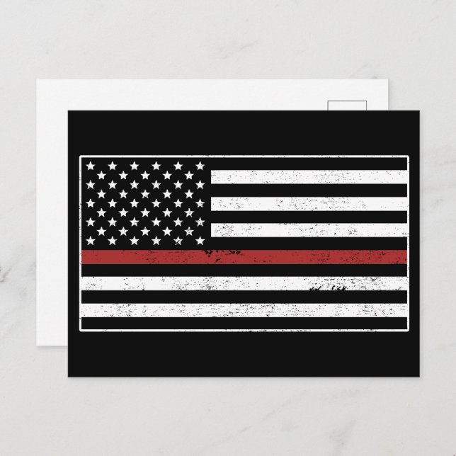 Thin Red Line USA flagga Firefighter Fireman Vykort (Fram/baksida)