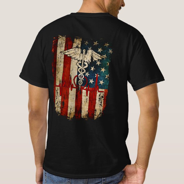 Thin Red Line USA flagga Nurse T Shirt (Baksida)
