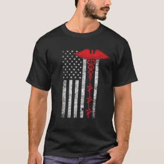 Thin Red Line USA US Flagga Heartslag Pride Nurse T Shirt