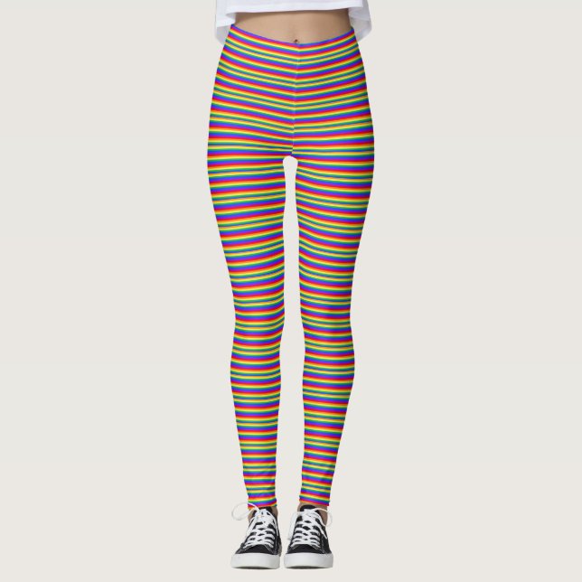 Thin Tiny Rainbow Färg Rand Leggings (Framsida)