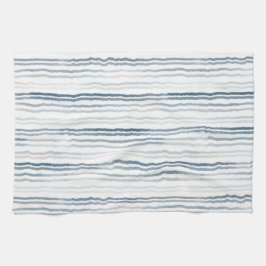 Thin Watercolor Stripes, Slate Blue, Gray, White Kökshandduk
