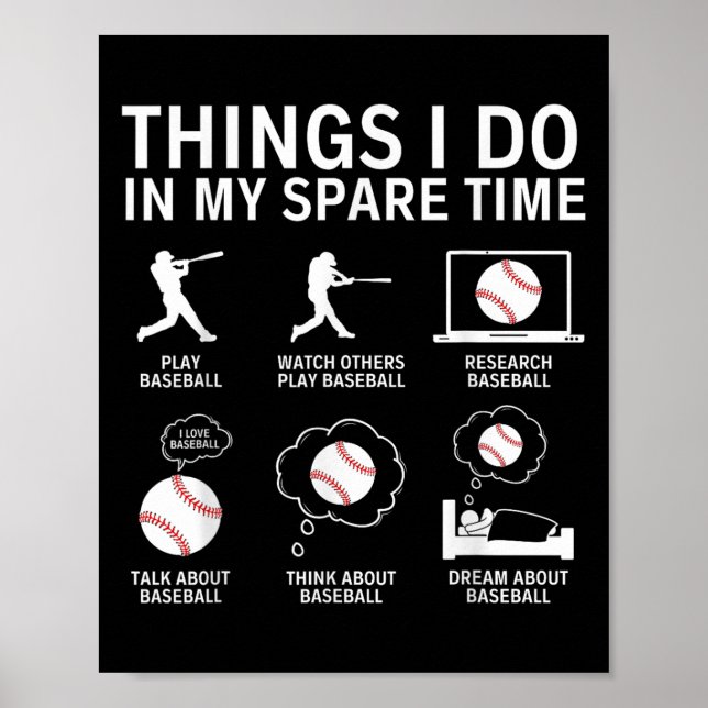 Things I Do In My Spare Time Funny Baseball Player Poster (Framsidan)