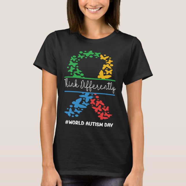 Think Differently World Autism Day Neurodiversity  T Shirt (Framsida)