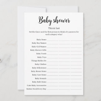 Think Fast Baby Shower Game, Baby Shower Printable Inbjudningar