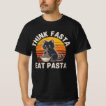 Think Fasta Eat Pasta Shirt – Funny Cat Pasta Love T<br><div class="desc">Think Fasta, Eat Pasta 🍝🐱 This funny retro-style design features an adorable cat enjoying a bowl of spaghetti with playful vintage sunset colors. Perfect for pasta lovers, foodies, and cat fans who enjoy a little humor with their favorite meal. The bold vintage typography and cute cartoon cat make this graphic...</div>