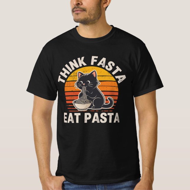 Think Fasta Eat Pasta Shirt – Funny Cat Pasta Love T (Framsida)