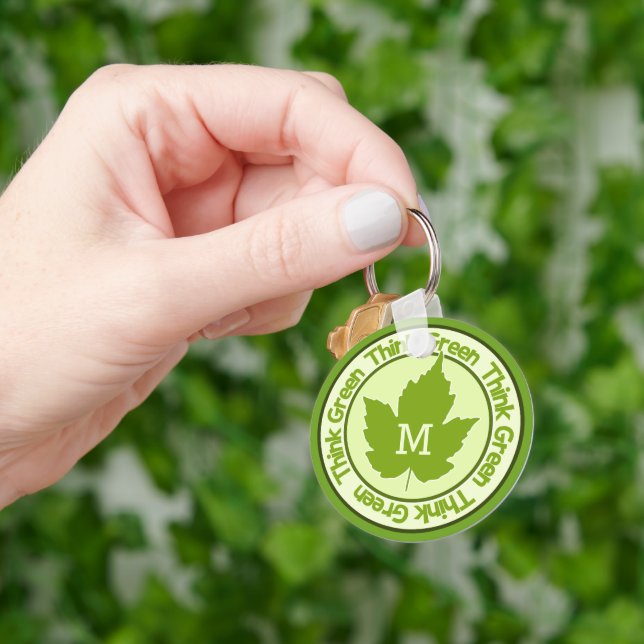 THINK GREEN anpassningsbar monogram Nyckelring (Hand)