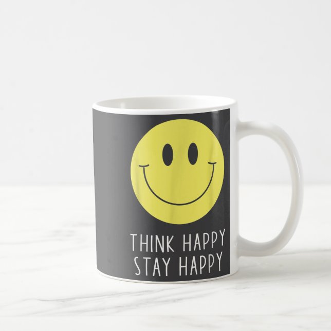 Think Happy Stay Happy Motivation Quote Yellow Smi Kaffemugg (Höger)