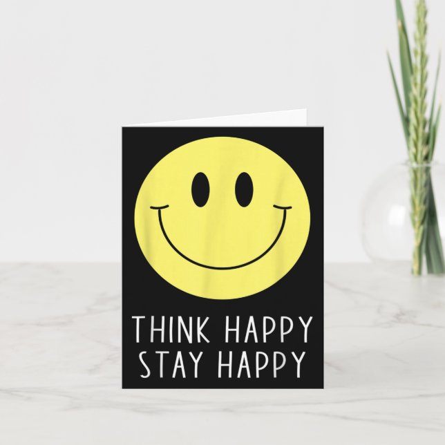 Think Happy Stay Happy Motivation Quote Yellow Smi Kort (Framsida)