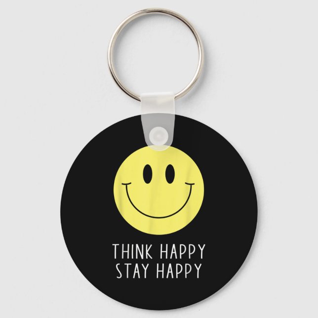 Think Happy Stay Happy Motivation Quote Yellow Smi Nyckelring (Framsida)