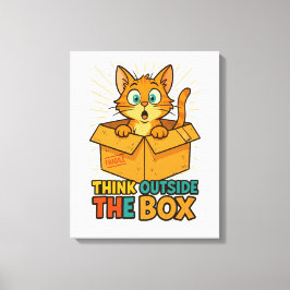 Think Outside The Box – Funny Cat Cartoon Canvastryck