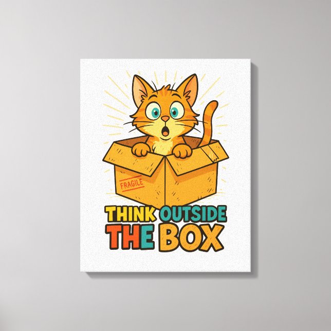 Think Outside The Box – Funny Cat Cartoon Canvastryck (Framsida)
