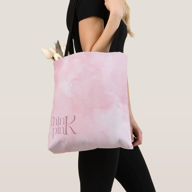 Think Pink Watercolor Mönster Monogram Tygkasse (Närbild)