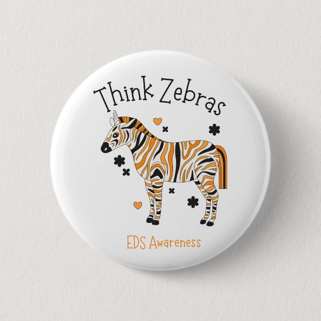 "Think Zebras" Ehlers Danlos Syndrome Button Knapp (Framsida)