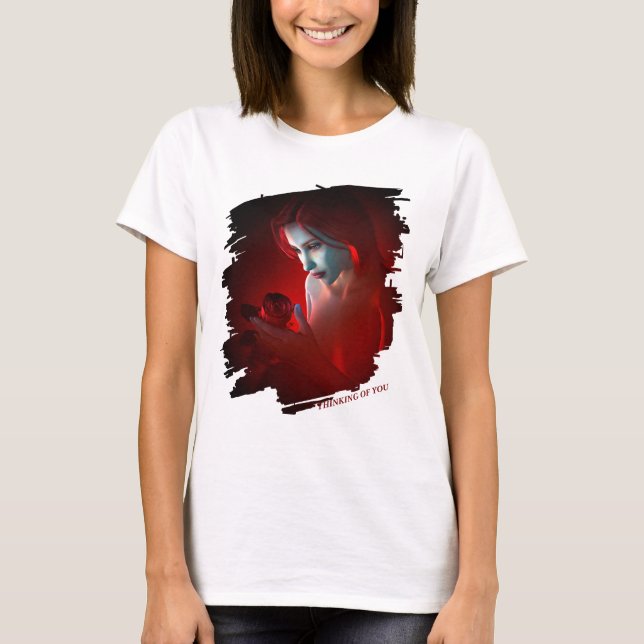 Thinking of You. Beautiful woman holding a rose T Shirt (Framsida)