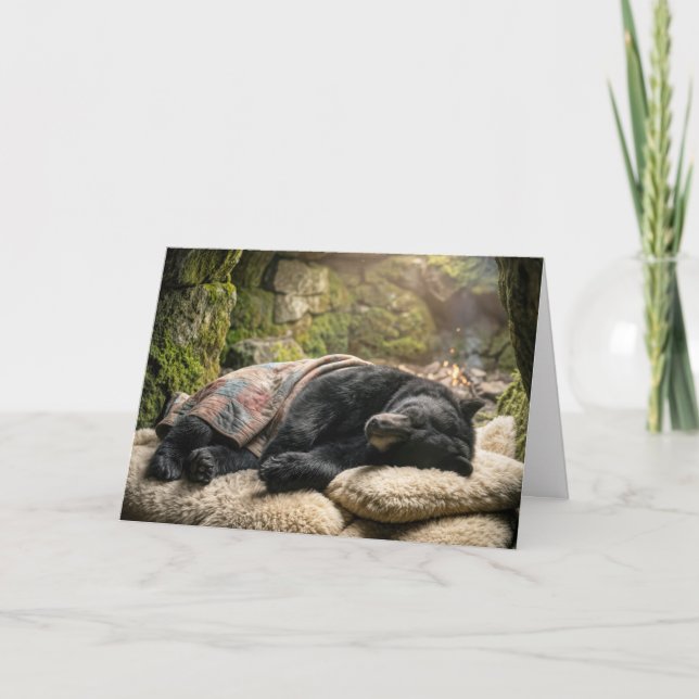 Thinking of You Black Bear Sleeping Under a Quilt Kort (Framsida)