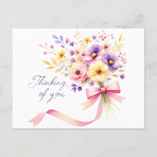"Thinking of You" Blommigt Bouquet Rosa Ribbon Vykort