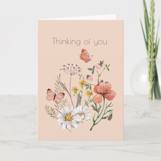Thinking of You Botanical Wildflower Flower Boho Kort (Framsida)