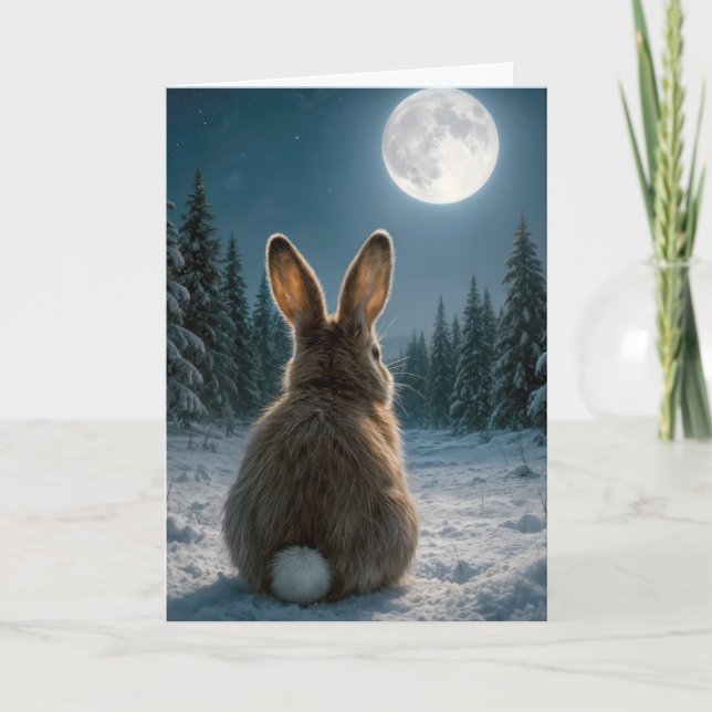 Thinking of you Cottontail Rabbit In Moonlight Kort (Framsida)
