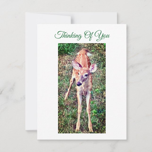 Thinking Of You Flat Note Card With Fawn Anteckningskort (Framsida)