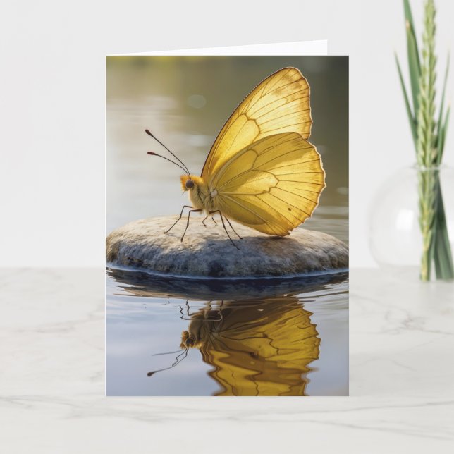 Thinking of You Gold Butterfly On a Rock in Water  Kort (Framsida)