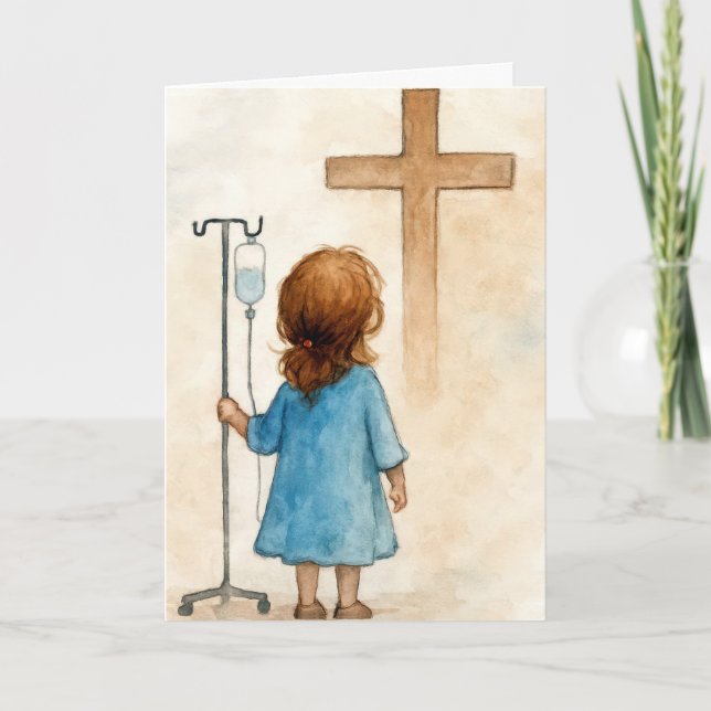 Thinking of You Little Girl Holding an IV Pole Kort (Framsida)