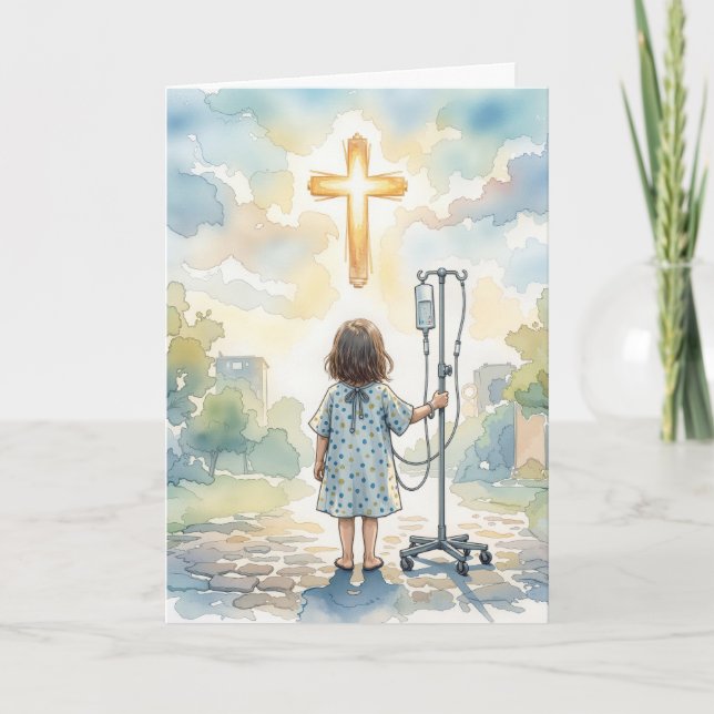 Thinking of You Little Girl Holding an IV Pole Kort (Framsida)