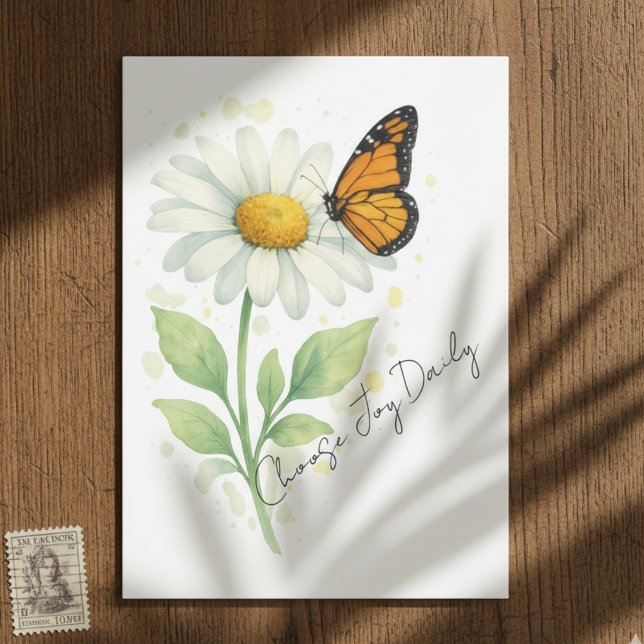 Thinking of You Notecard - Daisy & Butterfly Tack Kort (Daisy and monarch butterfly note card)