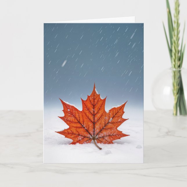 Thinking of You Orange Maple Leaf On Snow  Kort (Framsida)