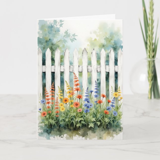 Thinking of You Picket Fence with Flowers Kort (Framsida)