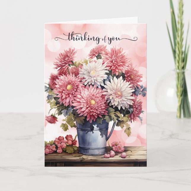 Thinking of You Pink and White Chrysanthemums Kort (Framsida)