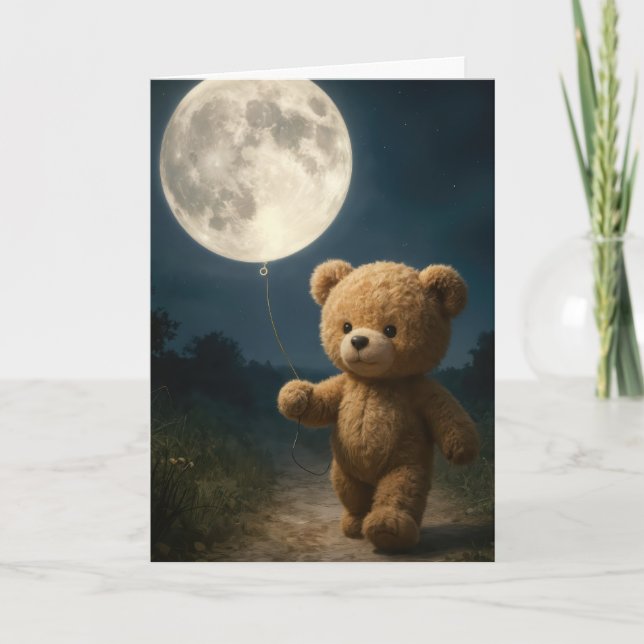 Thinking of You Teddy Bear With Moon Balloon Kort (Framsida)