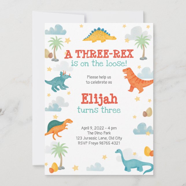 Third Birthday Party Dinosaurs invitation Inbjudningar (Framsida)