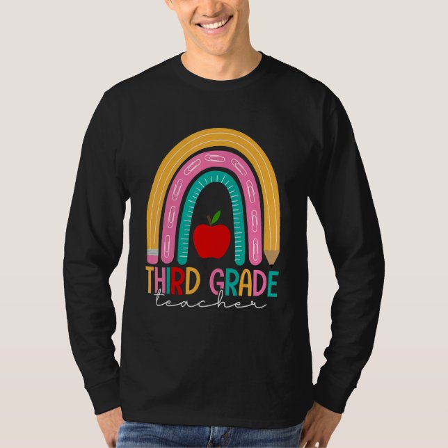 Third Grade Teacher Back To School Pencils Rainbow T Shirt (Framsida)