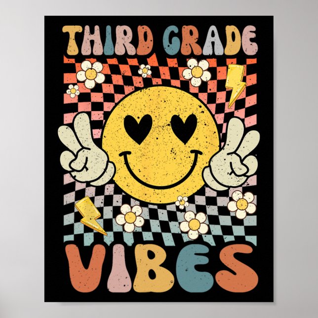 Third Grade Vibes 3rd Grade Retro Teacher 1st Day  Poster (Framsidan)