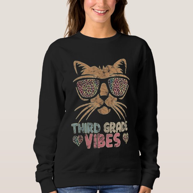Third Grade Vibes Cute Cat Sunglasses Feline T Shirt (Framsida)
