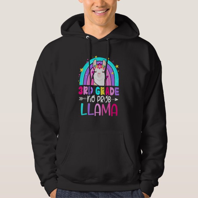 Third Team 3rd Grade Teacher Rainbow No Prob Llama Hoodie (Framsida)